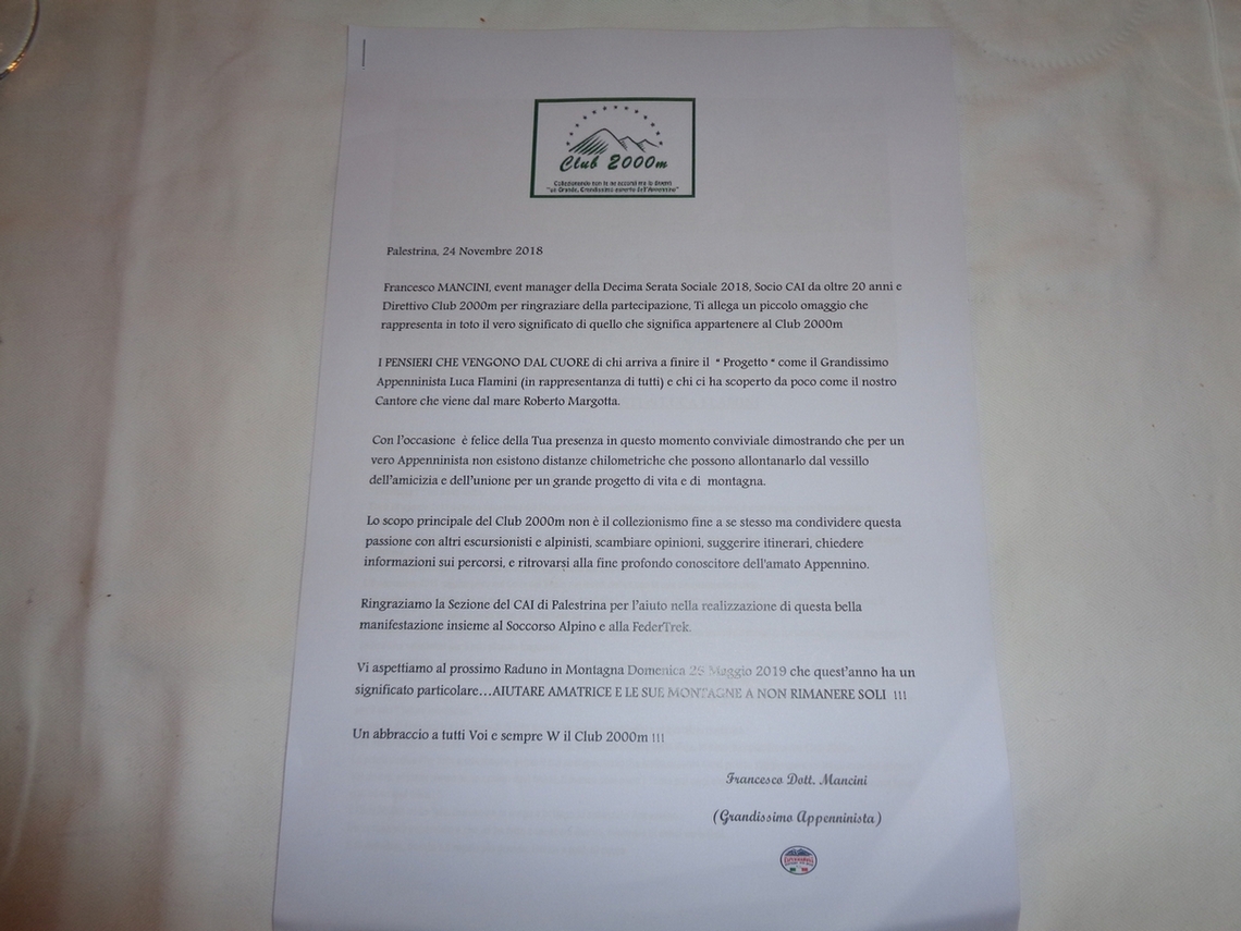 La lettera di benvenuto al Ristorante