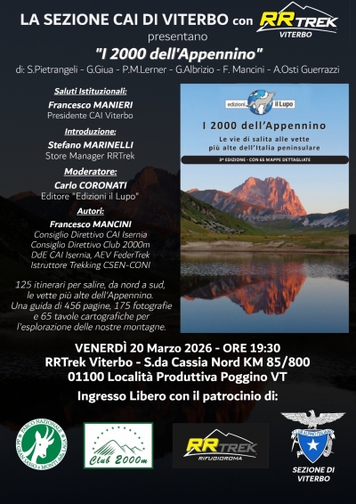 NEWS N.149 Relatore per la presentazione de I 2000 dell'APPENNINO a VITERBO insieme al CAI e a RRTREK
