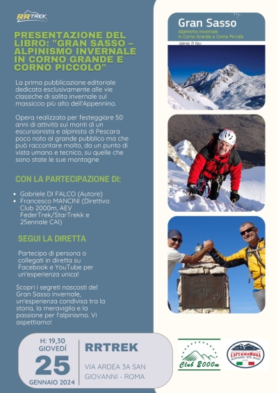 NEWS N.82 Moderatore alla prima presentazione a Roma del libro " Alpinismo Invernale sul Gran Sasso d'Italia "
