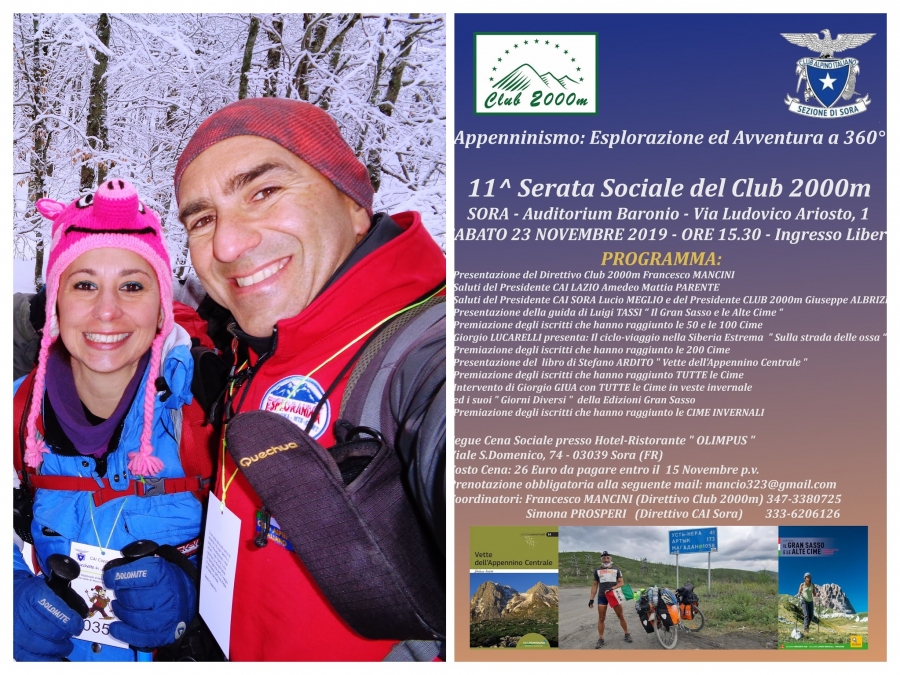 NEWS N.46  Francesco Mancini e Simona Prosperi insieme per la grande 11^ Serata Sociale del Club 2000m con il C.A.I. di SORA