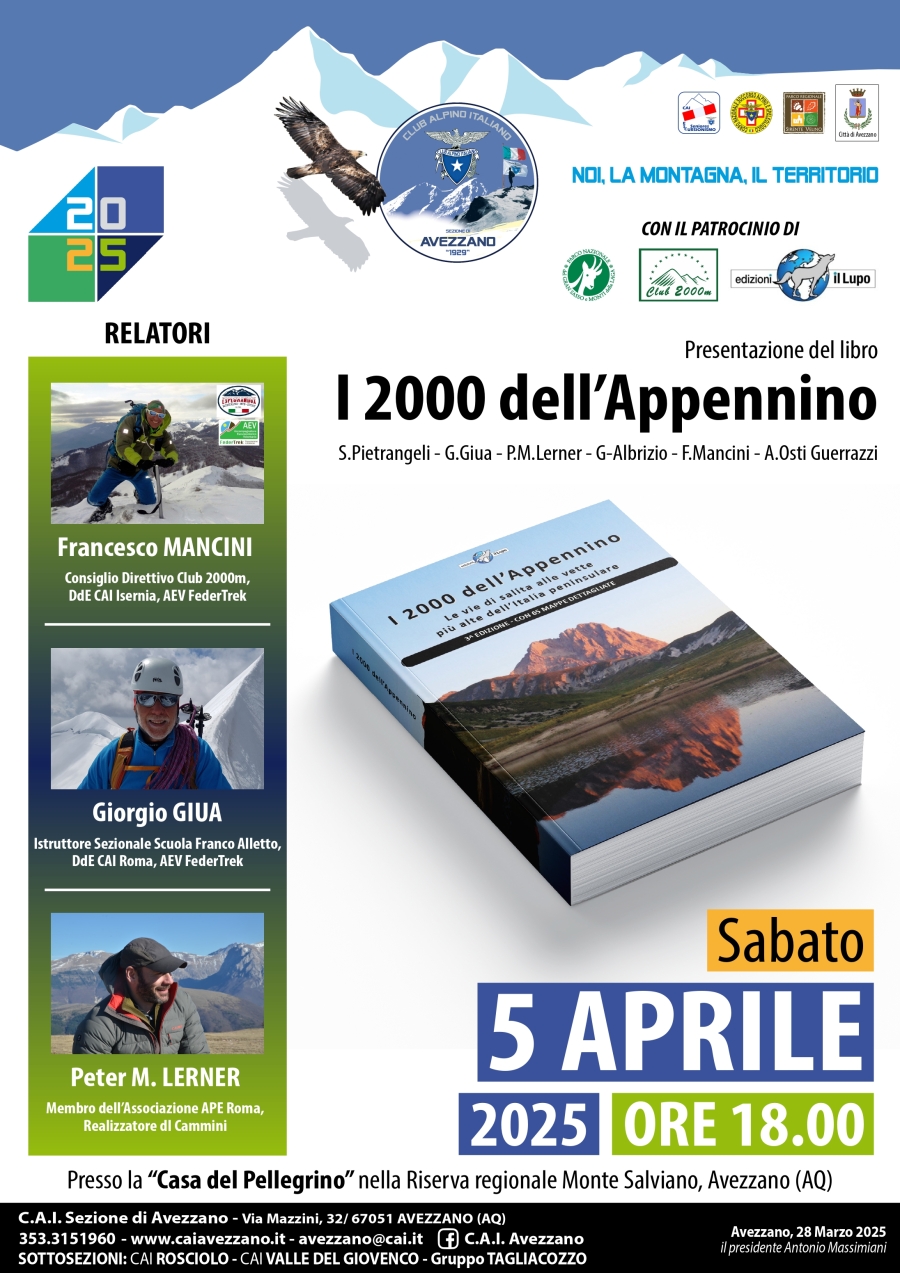 NEWS N.109 Relatore con il CAI di AVEZZANO per la presentazione della guida I 2000 dell'APPENNINO