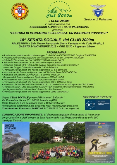 NEWS N.27 L'attesa per la 10^ Serata Sociale del Club 2000m insieme al CAI di Palestrina
