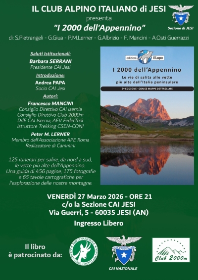 NEWS N.151 Relatore presso il CAI di JESI per la presentazione de I 2000 dell'APPENNINO