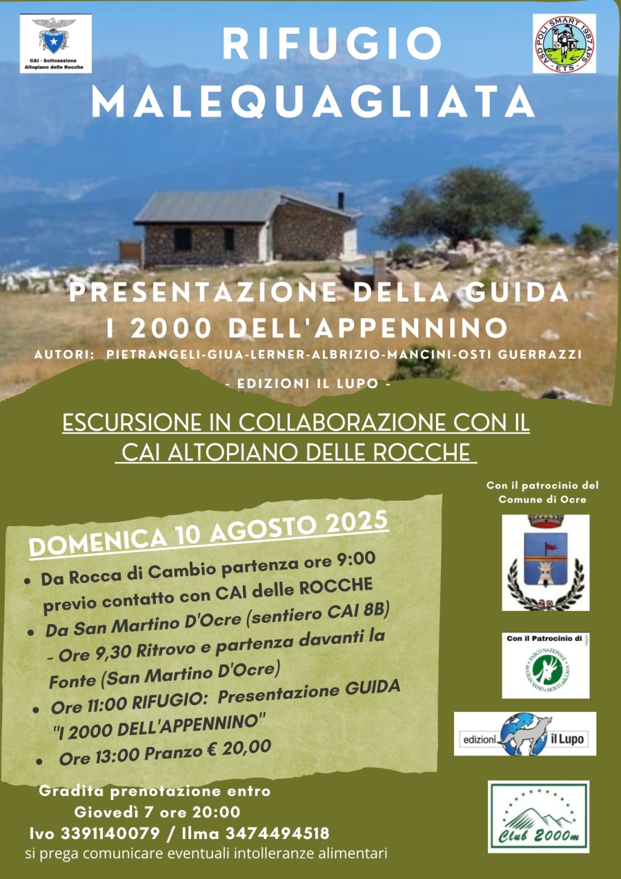 NEWS N.225 RIFUGIO MALEQUAGLIATA del Monte Ocre per la presentazione de I 2000 dell'APPENNINO