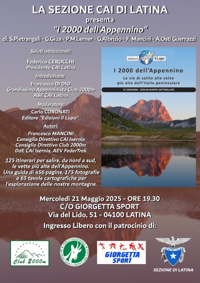 NEWS N.116 Relatore con il CAI di LATINA per la presentazione de I 2000 dell'APPENNINO