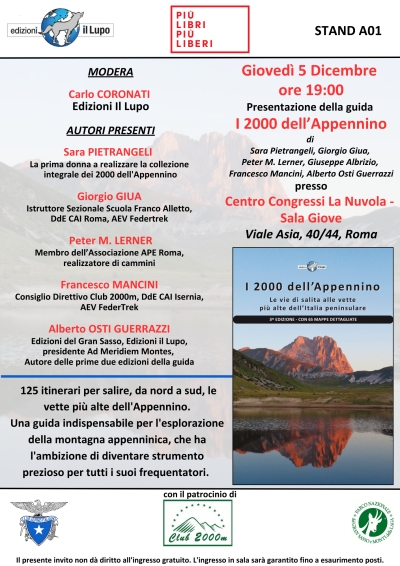 NEWS N.100 Relatore alla FIERA di ROMA dei LIBRI: Terza presentazione a Roma de I 2000 dell'Appennino