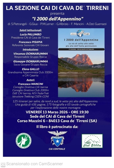 NEWS N.148 Relatore con il CAI a CAVA DEI TIRRENI per la presentazione del libro I 2000 dell'APPENNINO