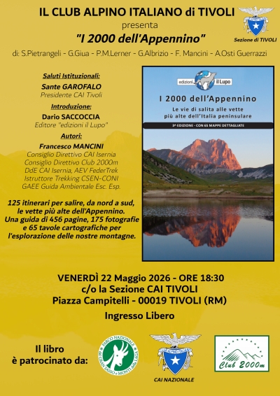 NEWS N.153 Relatore nella sede del CAI di TIVOLI per la presentazione de I 2000 dell'APPENNINO