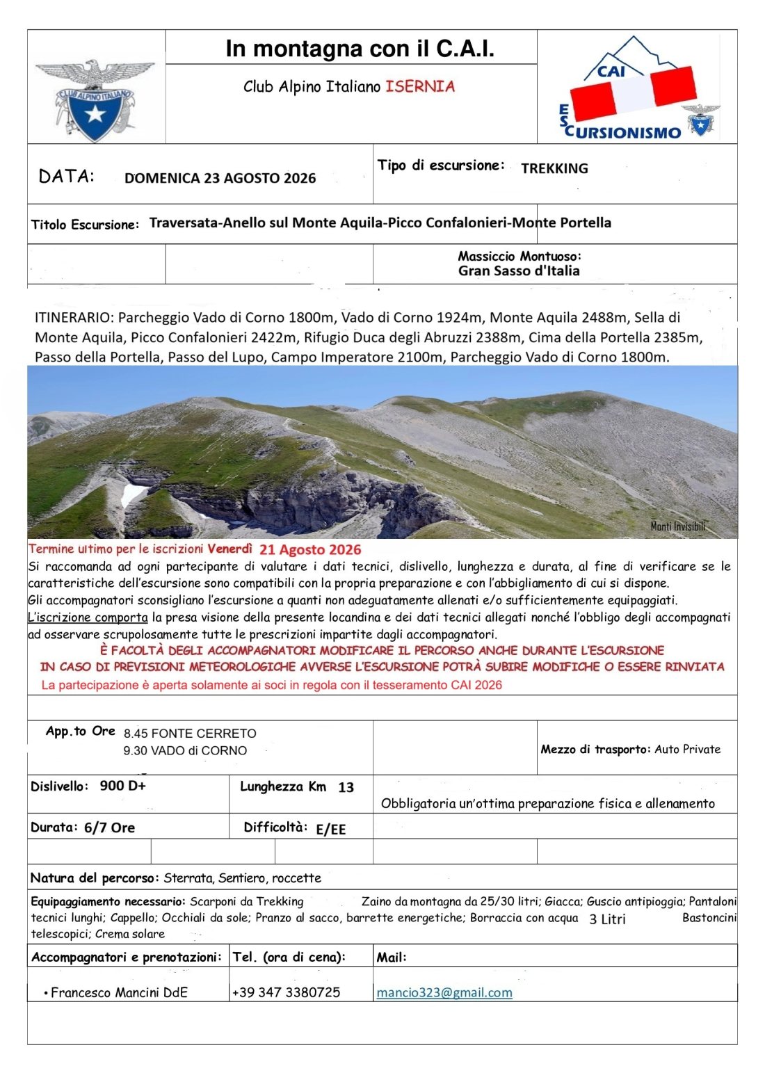 NEWS N.157 Direttore di Escursione per il CAI di Isernia con la traversata-anello sulle creste del Gran Sasso d'Italia